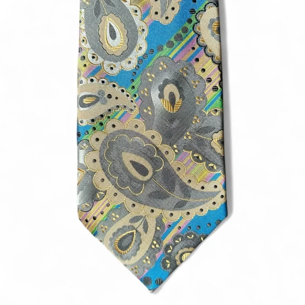 Verses 9 Krazy Paisley Necktie Blue Gray Multicolor Woven Statement Designer Tie